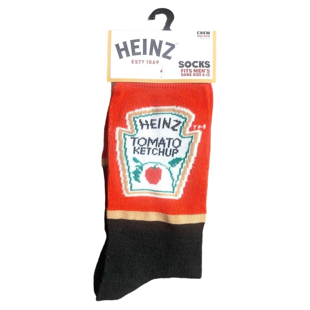 Heinz Tomato Ketchup Print Novelty Crew Socks - Men’s Size 6-12 Great Stocking